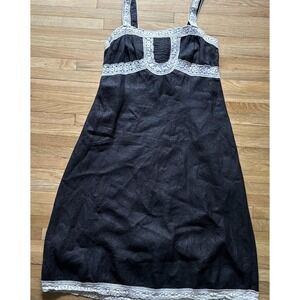 LOFT Black Midi Dress with White Lace Trim